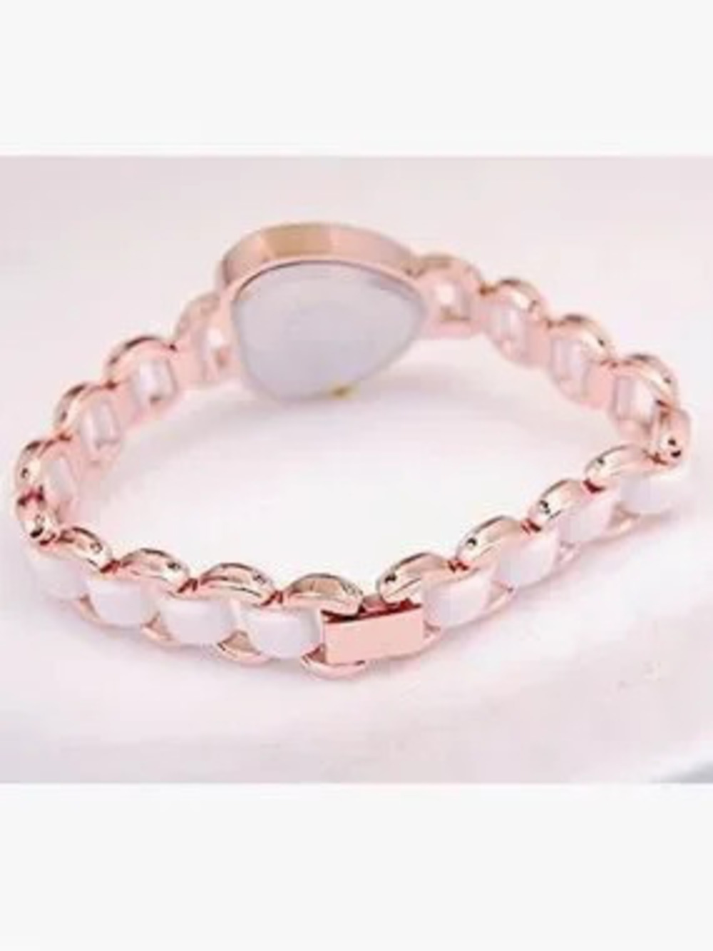 Anthropologie Rose Gold and White Heart-Shaped Bracelet Watch